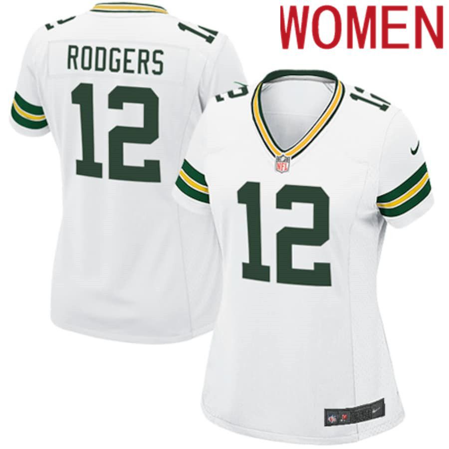 Women Green Bay Packers 12 Aaron Rodgers Nike White Game NFL Jersey